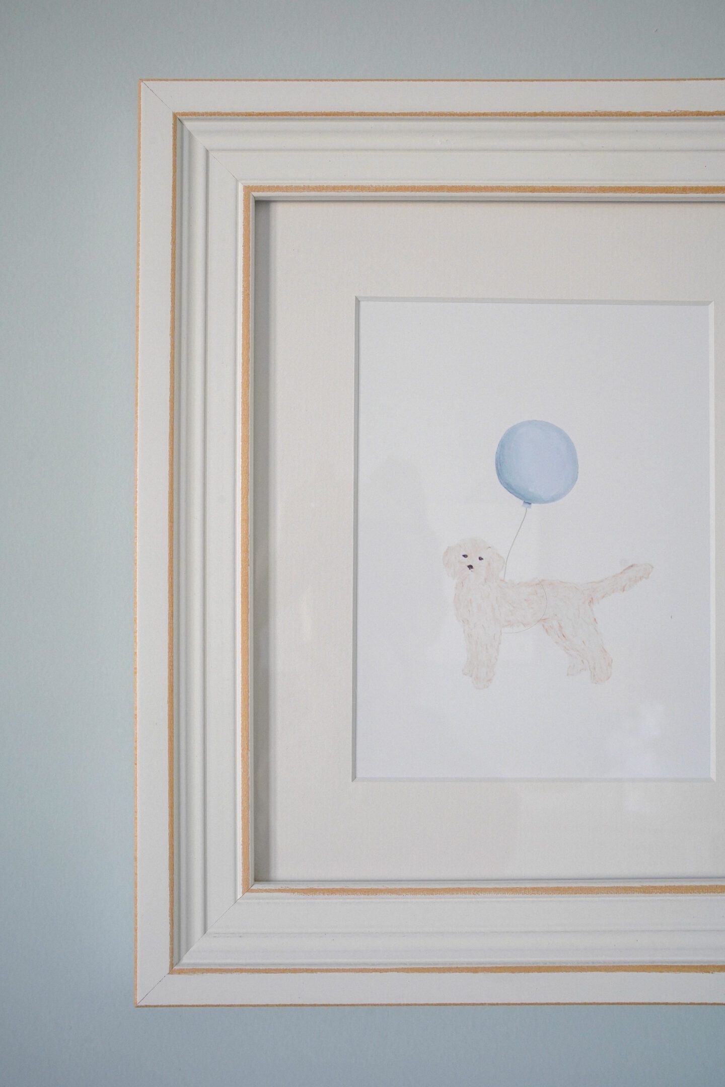 dog with a balloon framed photo