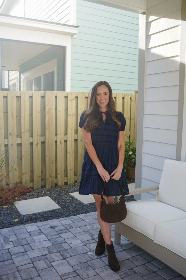 navy dress brown boots Alanah Mini Dress Navy main image 1